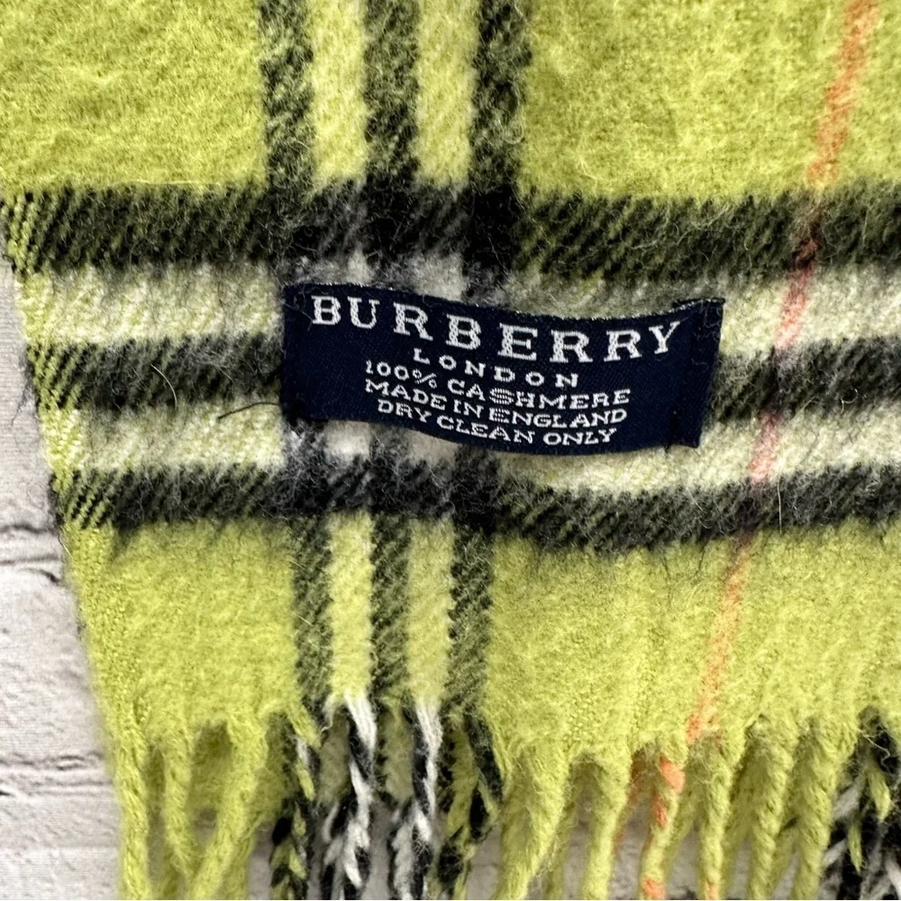 Burberry London  Lime and Black 100%Cashmere Scarf